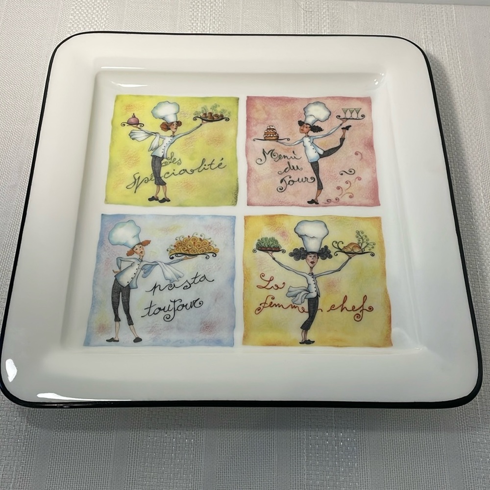 BRUNELLI Square LARGE SERVING Platter/Plate Female Chef Le Femme Italy 14 1/2"
